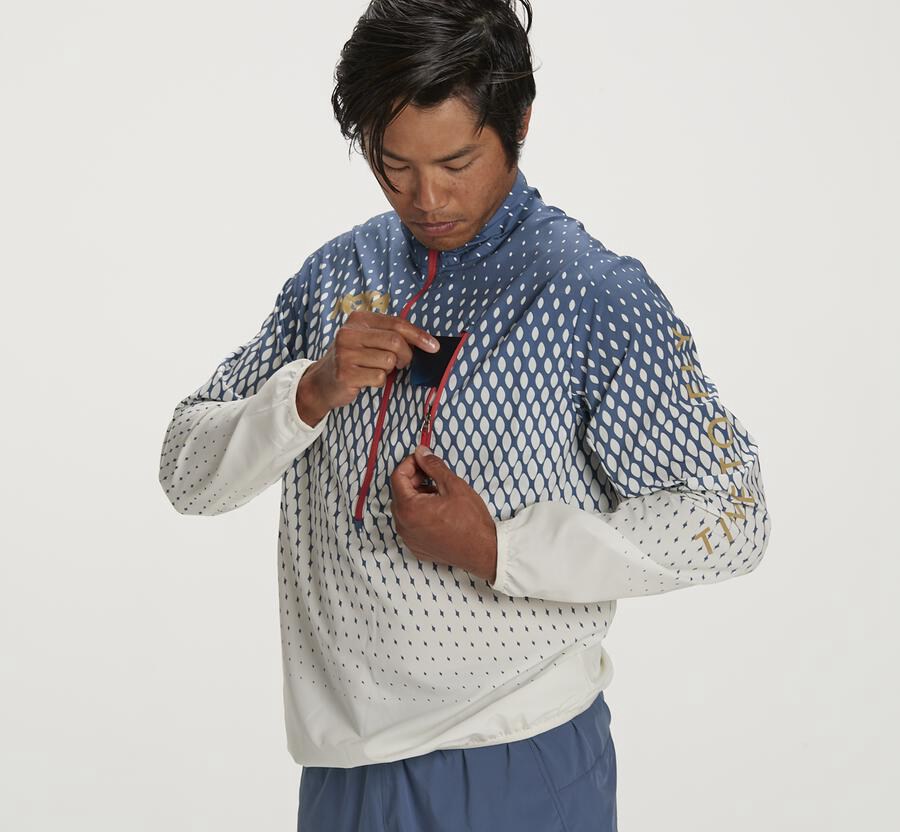 Hoka One One Mens Jackets - Wind-Resistant - Blue/White - QLTH29351
